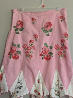Necessary Objects Pink Handkerchief A-Line Skirt with White Panel Accents